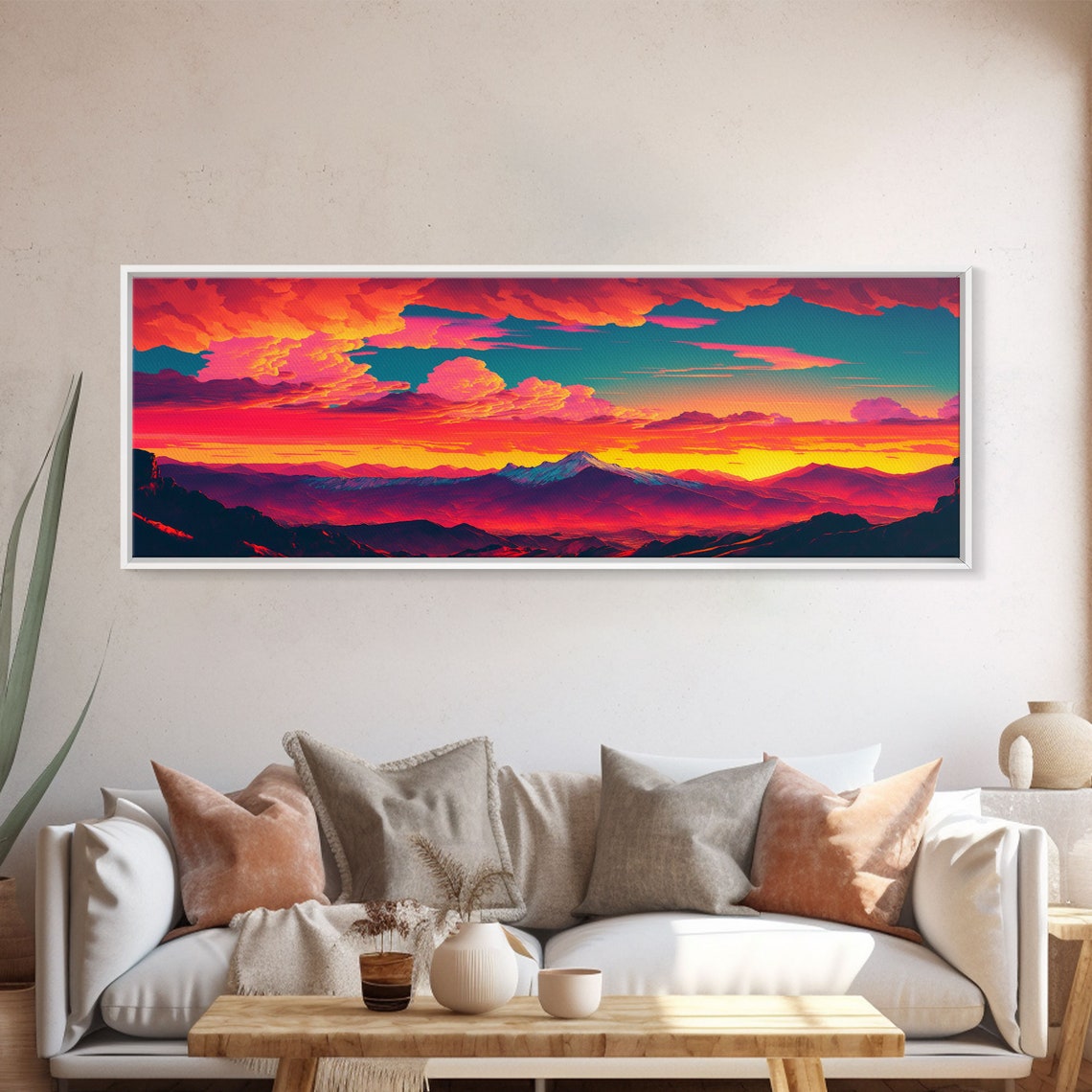 Panoramic Framed For Living Room Bedroom Synthwave Mountain Landscape Painting Beautiful Landscape Art Print - Image 5