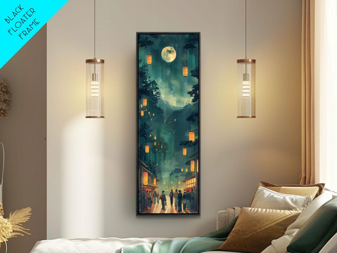 Night Festival Lanterns Street Full Moon Japanese Art Poster - Image 3