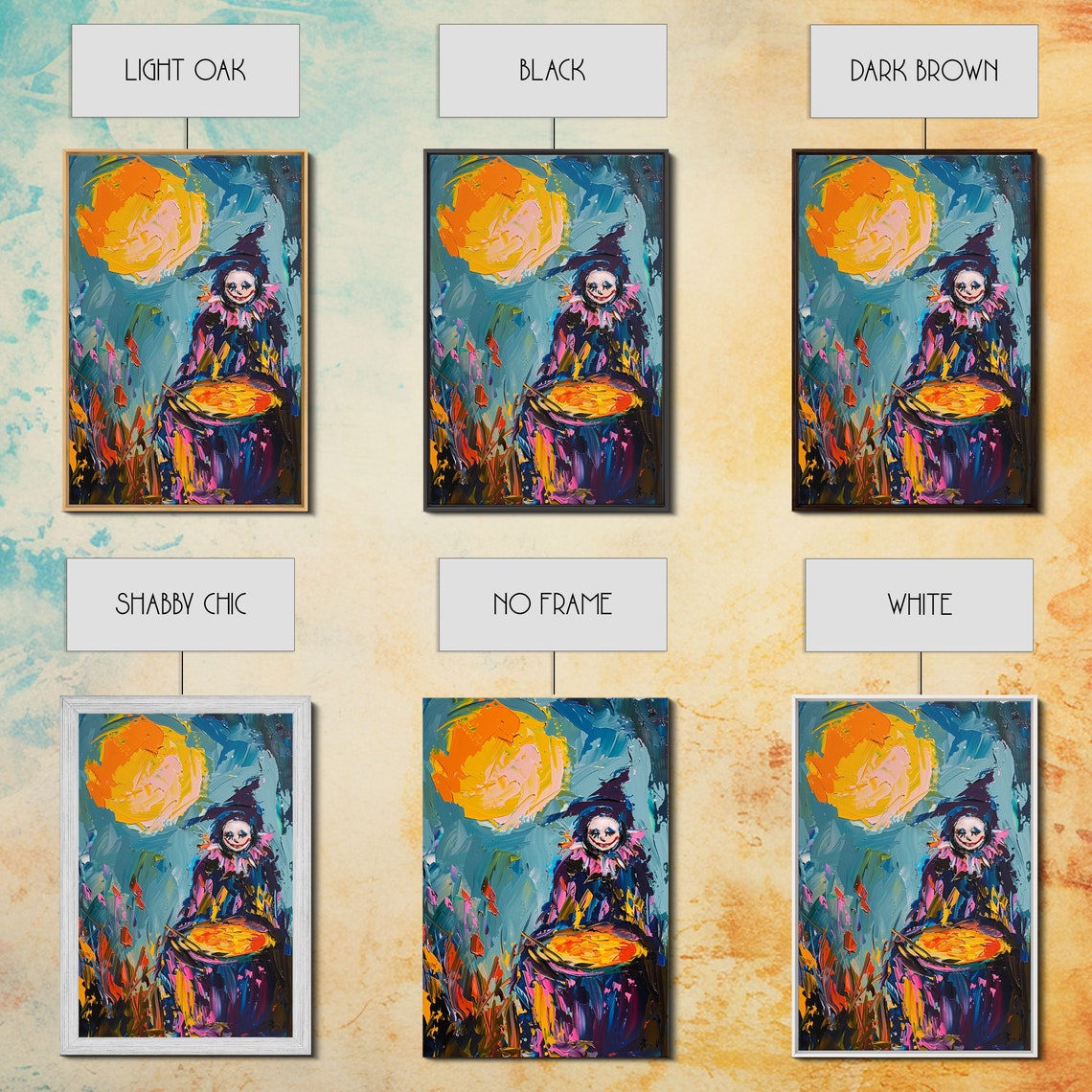 Colorful Witch Mixing Potions Under Moon Whimsical Halloween Art Print - Image 3
