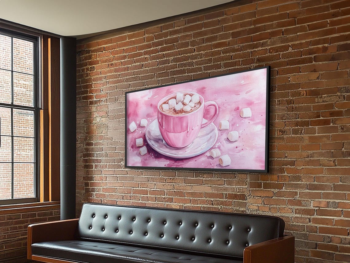 Pink Hot Chocolate Dripping Cup Marshmallows Cozy Kitchen Art Print
