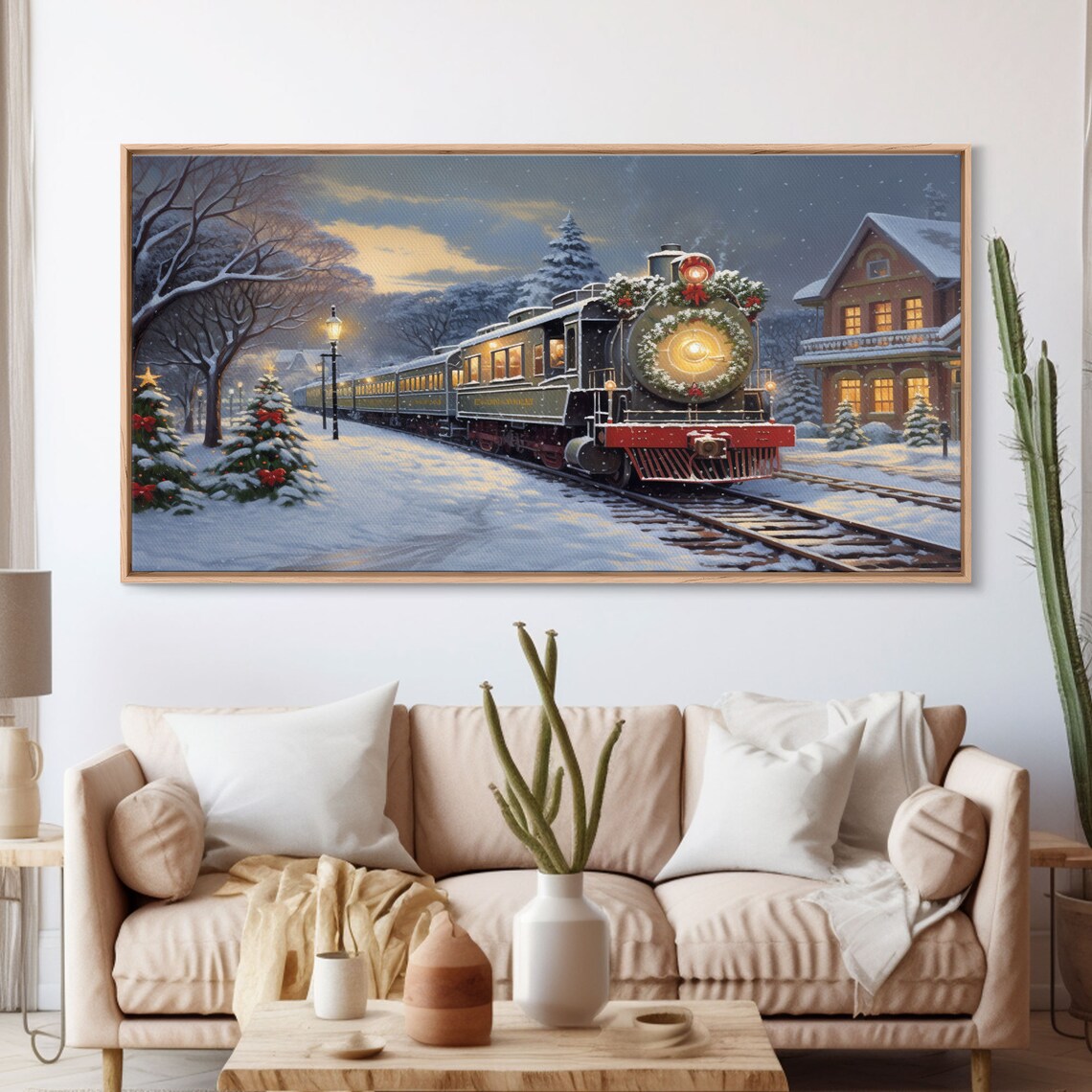 Christmas Train Oil Painting Art Print, Holiday Decor - Image 3