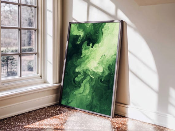 Modern Abstract Green Print Sage Green Wall Art Farmhouse Decor Minimalist Vertical Art Living Room Rustic Decor