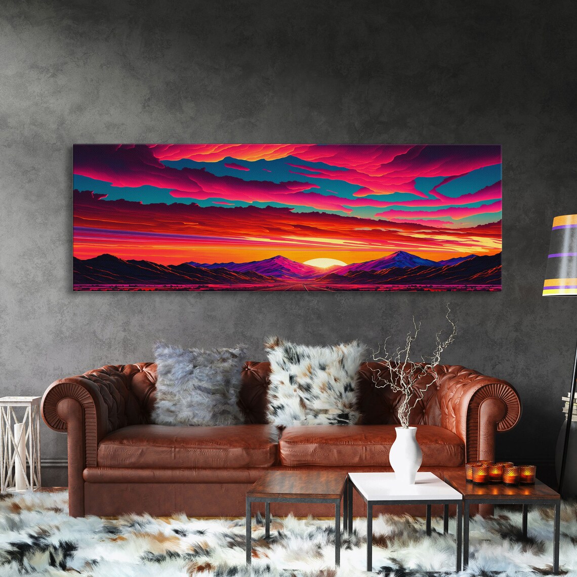 Desert Mountain Landscape, Synthwave Sunset Poster - Image 3