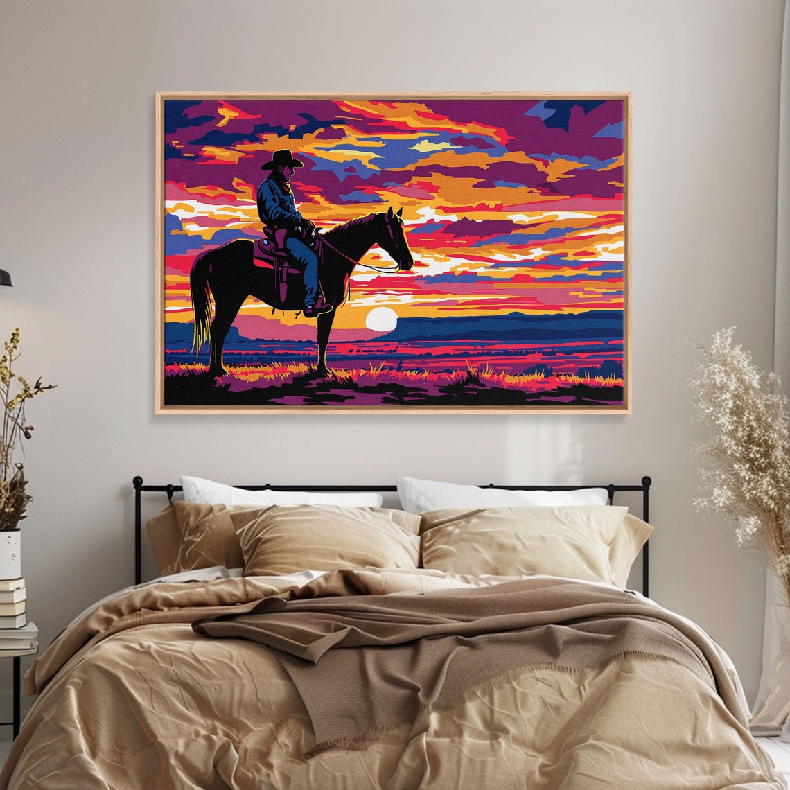 Wild West Cowboy Horseback Sunset Neon Pop Art Silhouette Art Poster - Image 6