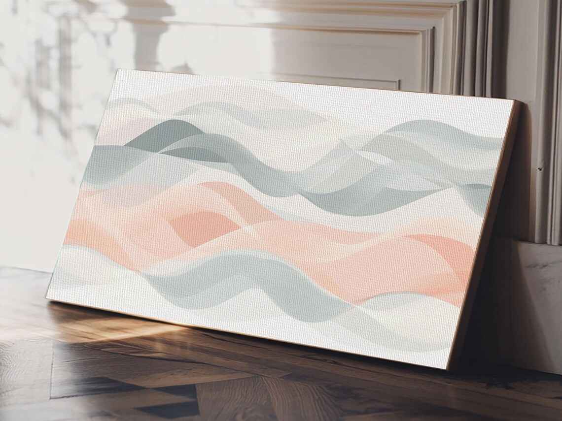 Pastel Ocean Waves Abstract Modern Flowing Gray Pink White Minimal Wall Art Poster - Image 2
