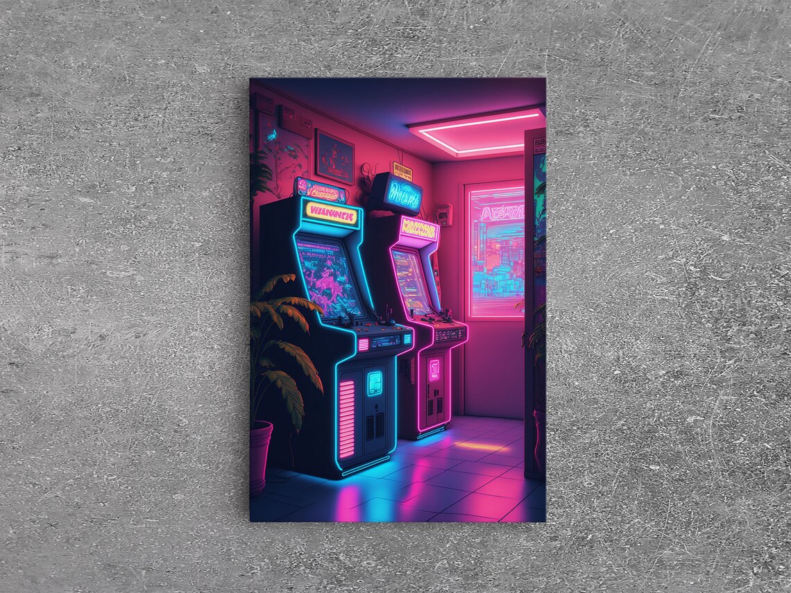 Retrowave Arcade Room Neon Gamer Art, Poster Print - Image 5