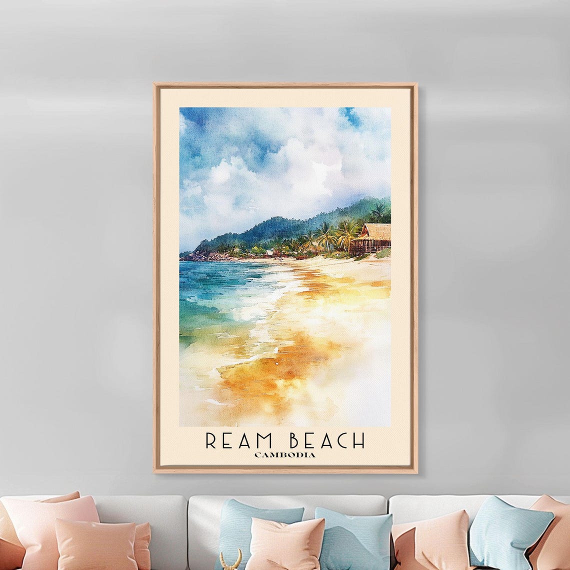 Ream Beach Cambodia Tropical Shoreline Watercolor Travel Poster - Image 2