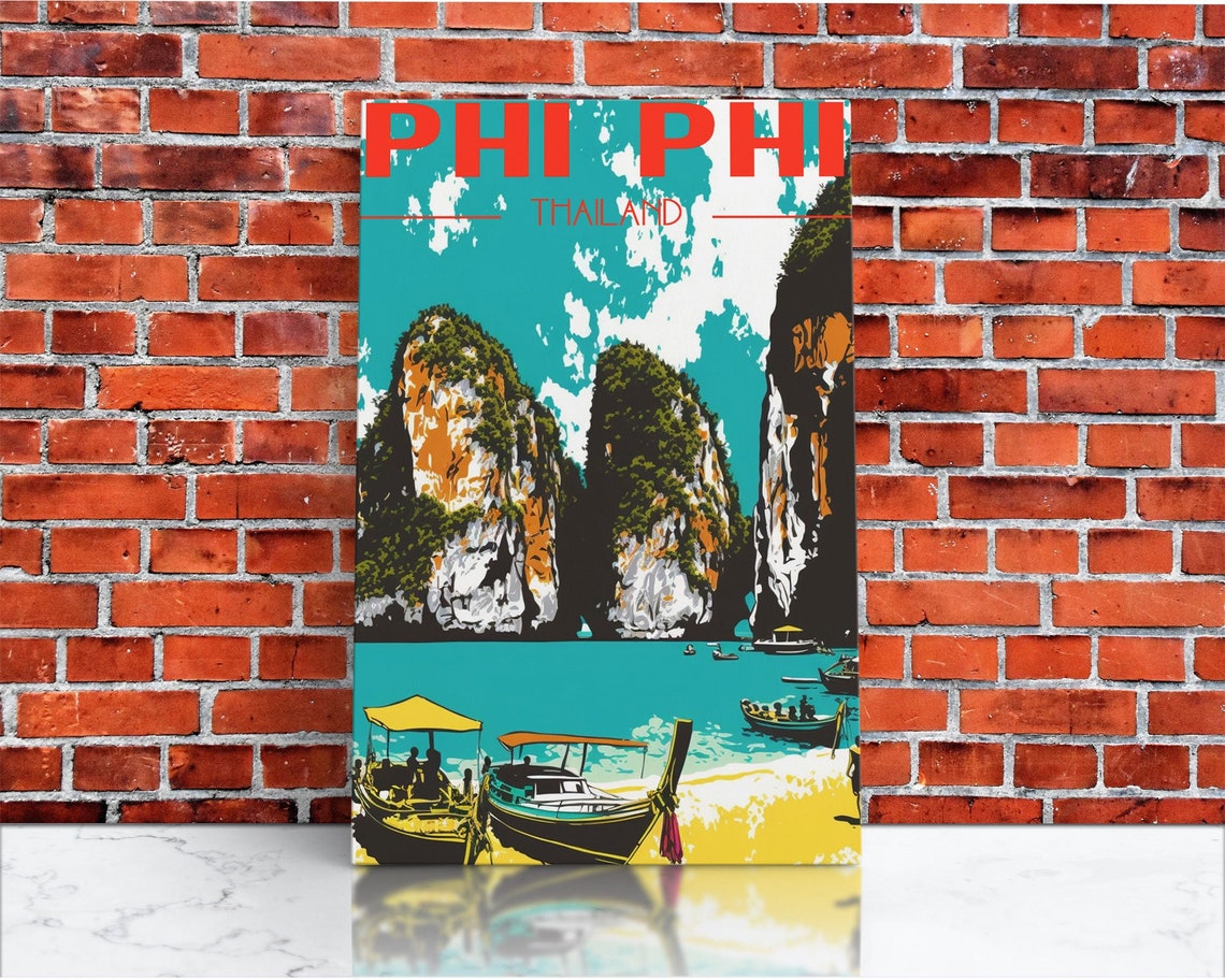 Phi Phi Islands Thailand Longtail Boats Limestone Cliffs Travel Poster - Image 3