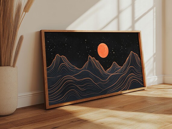Blood Moon Over A Desert Landscape Dark And Moody Decor Framed Print Pueblo Style Southwestern Art