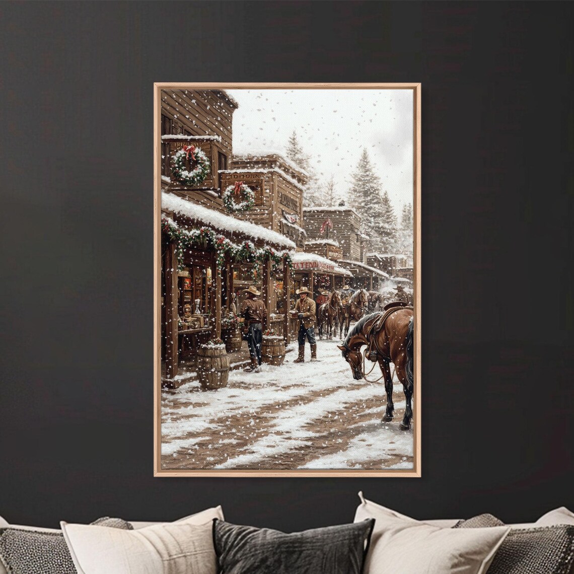Cowboy Christmas Scene, Vintage Western Town Art Print - Image 3