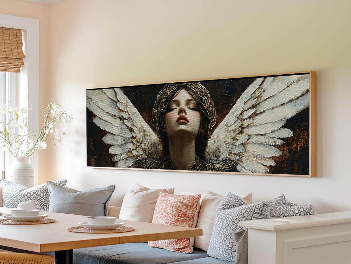 Angel White Wings Dark Moody Painting Celestial Serene Wall Poster - Image 3