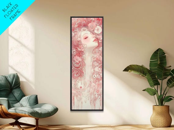 Pink Goddess Portrait Framed Print Art Nouveau Print Vertical Feminine Wall Art Goddess Art For Bedroom Cottagecore Decor