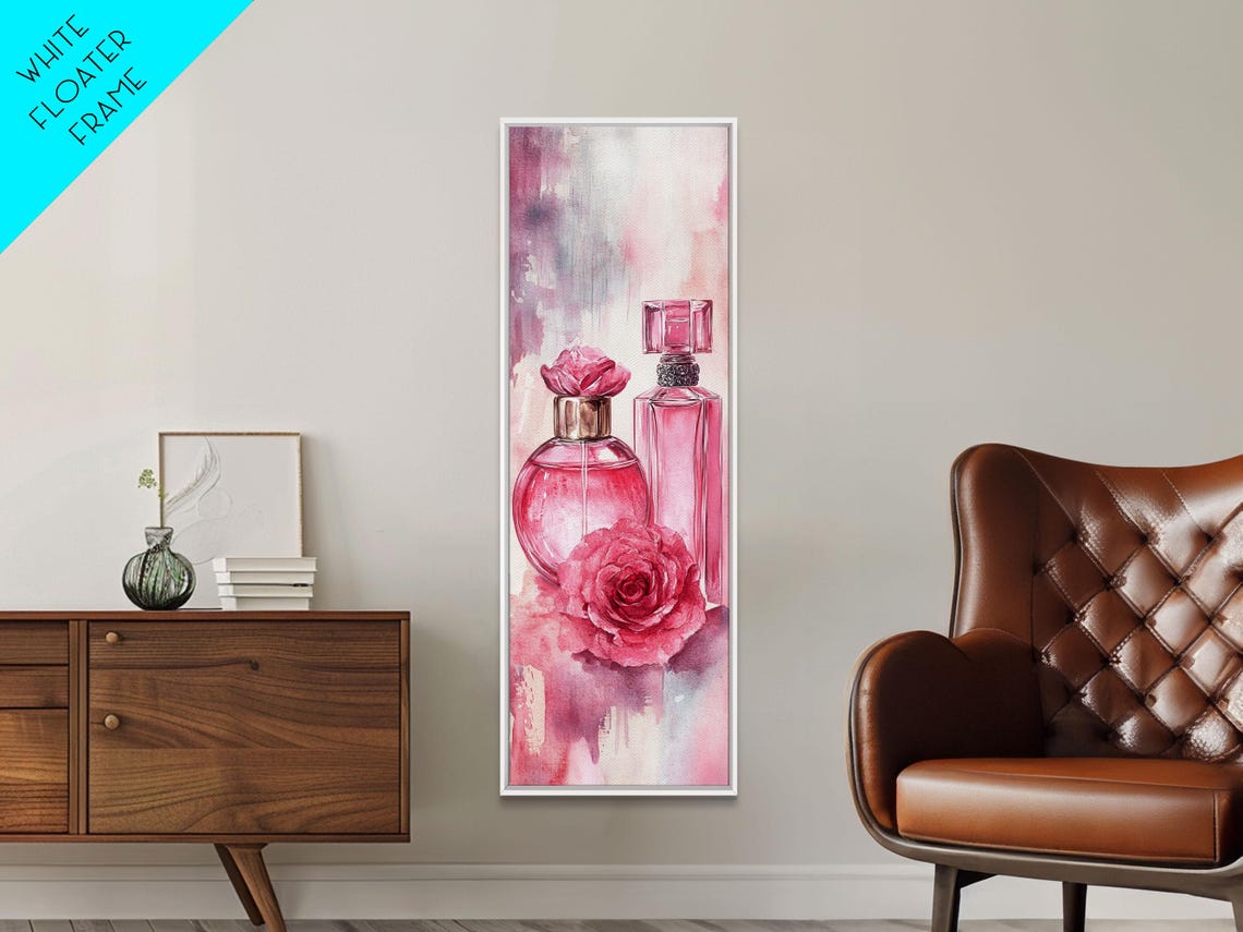 Pink Perfume Bottles Rose Watercolor Romantic Vanity Art Poster - Image 3
