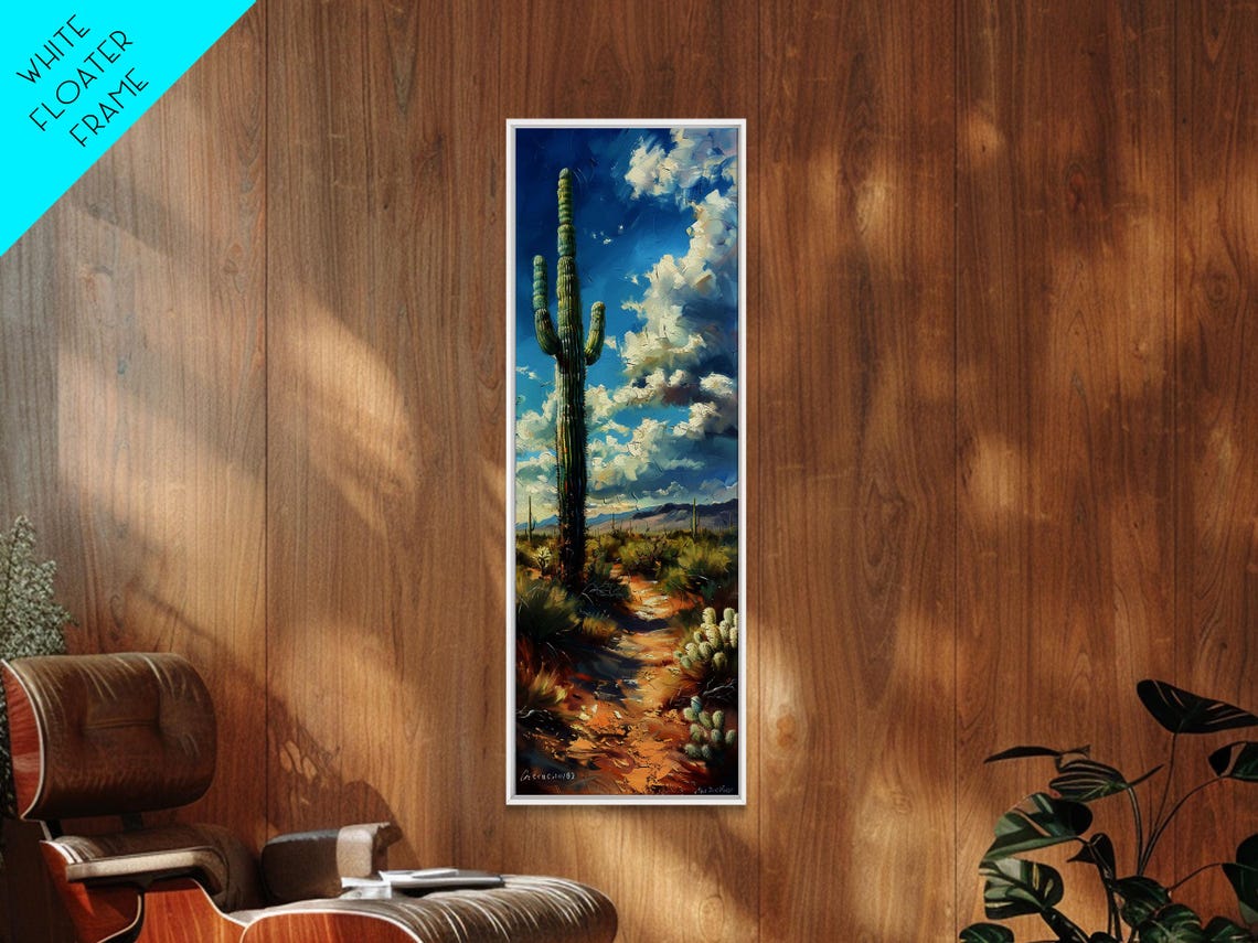 Tall Saguaro Cactus Desert Blue Sky Puffy Clouds Nature Poster