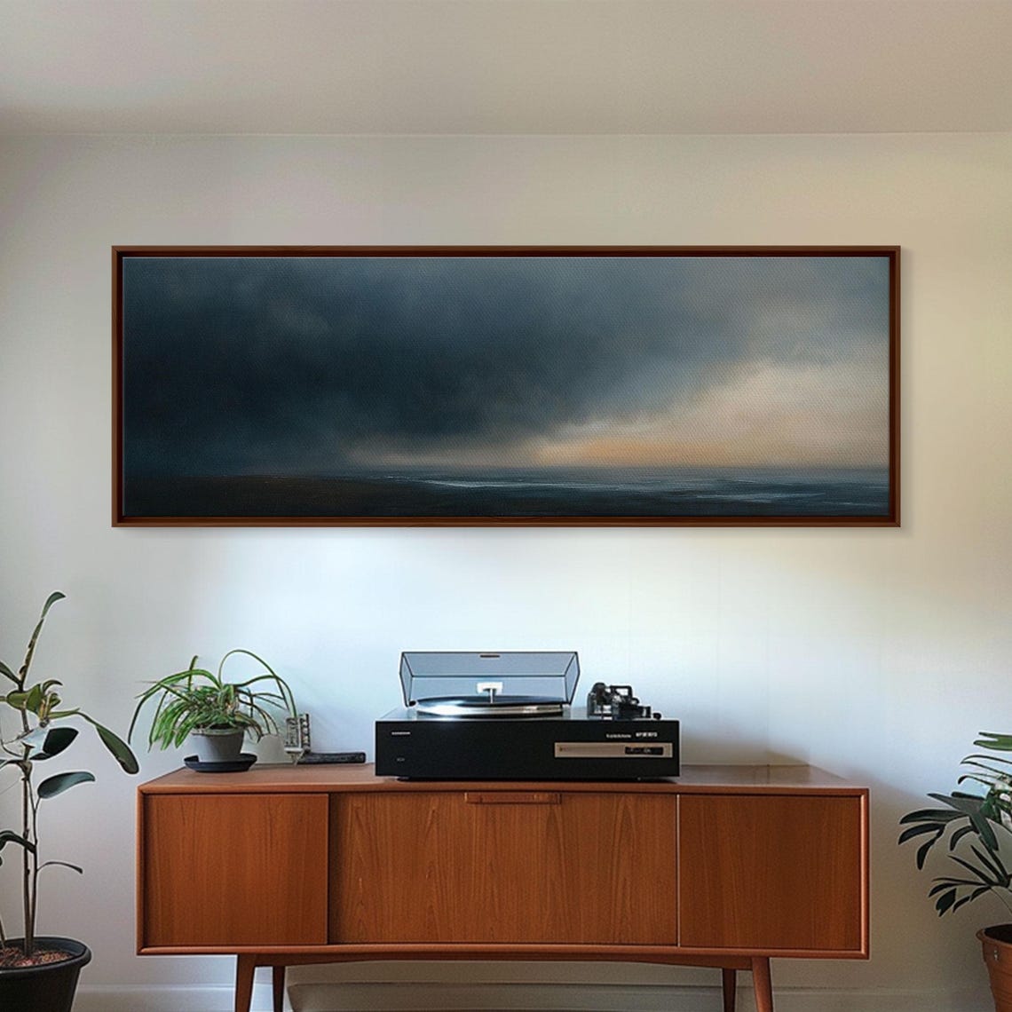 Framed Moody Wall Art Panoramic Seascape On A Stormy Day Dark Decor Cloudy Sky Art Above Bed Decor Above Sofa Painting - Image 6