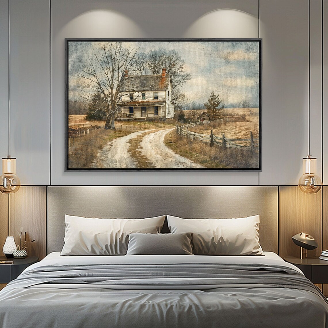 Old Farmhouse Country Road Watercolor Rustic Autumn Landscape Poster - Image 3