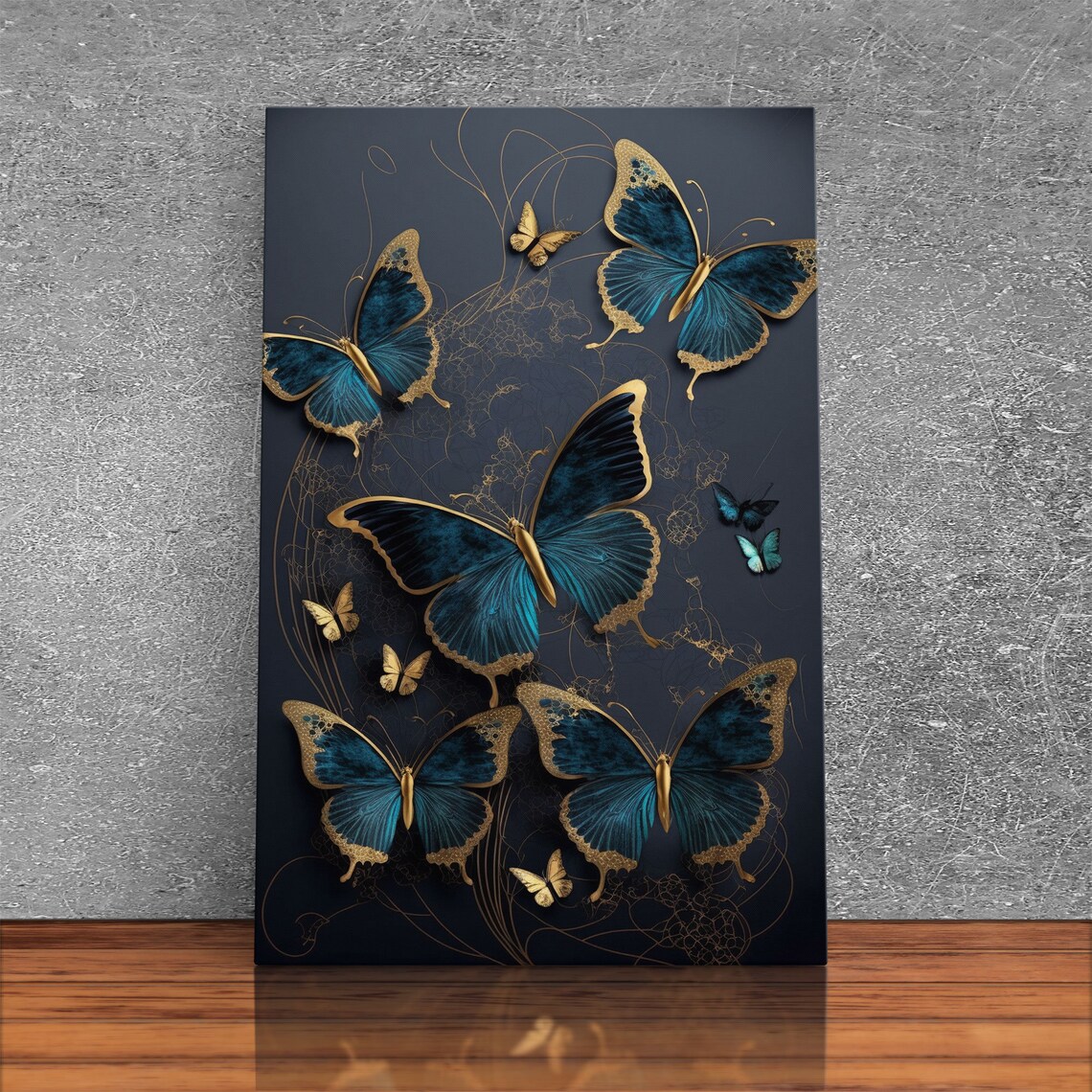Blue Butterflies, Gold Butterfly Painting Art Print - Image 2