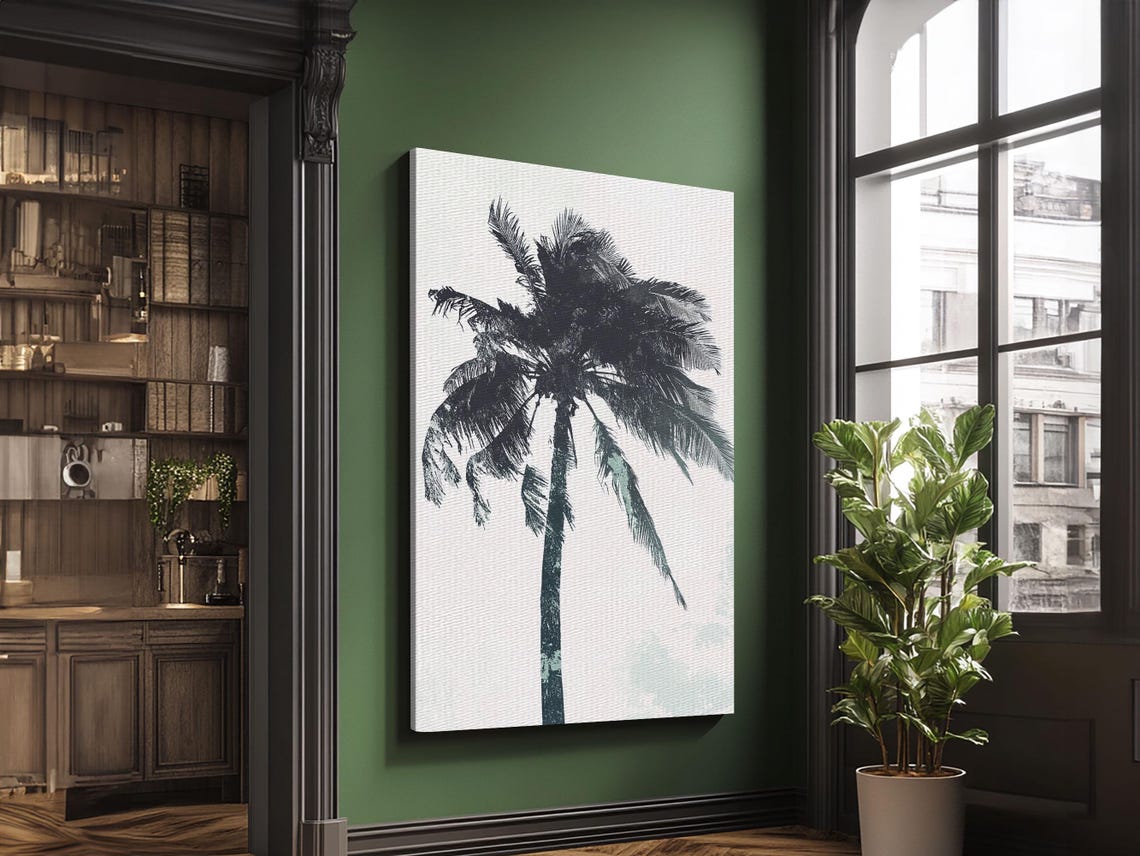 Palm Tree In The Wind Framed Print Wabi Sabi Watercolor Painting Of A Palm Tree Statement Piece Art - Image 2