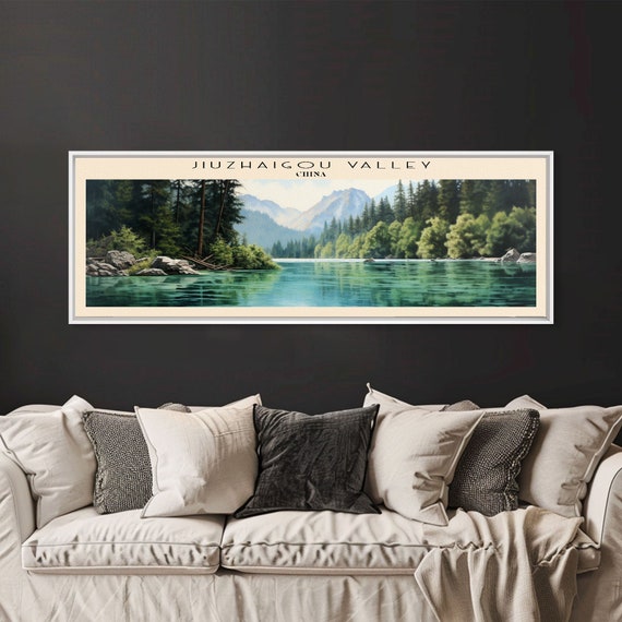 Jiuzhaigou Valley Travel Poster Print Framed Wall Art Metal Wall Art China Art Gift For Him Panoramic Wall Art Travel Gift