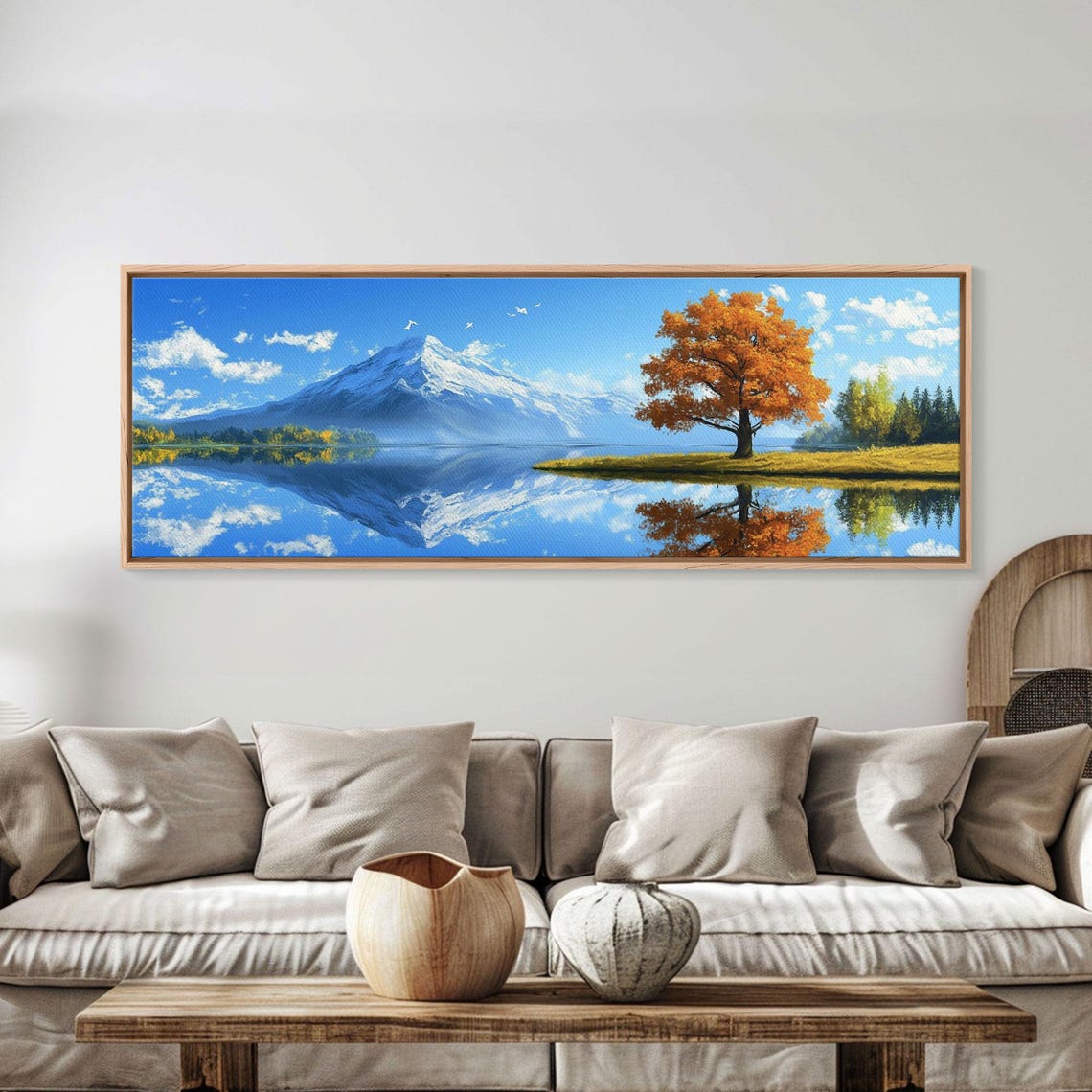 Large Framed Landscape Art Reflections In The Lake Panoramic Landscape Painting Framed Print Wall Art - Image 2
