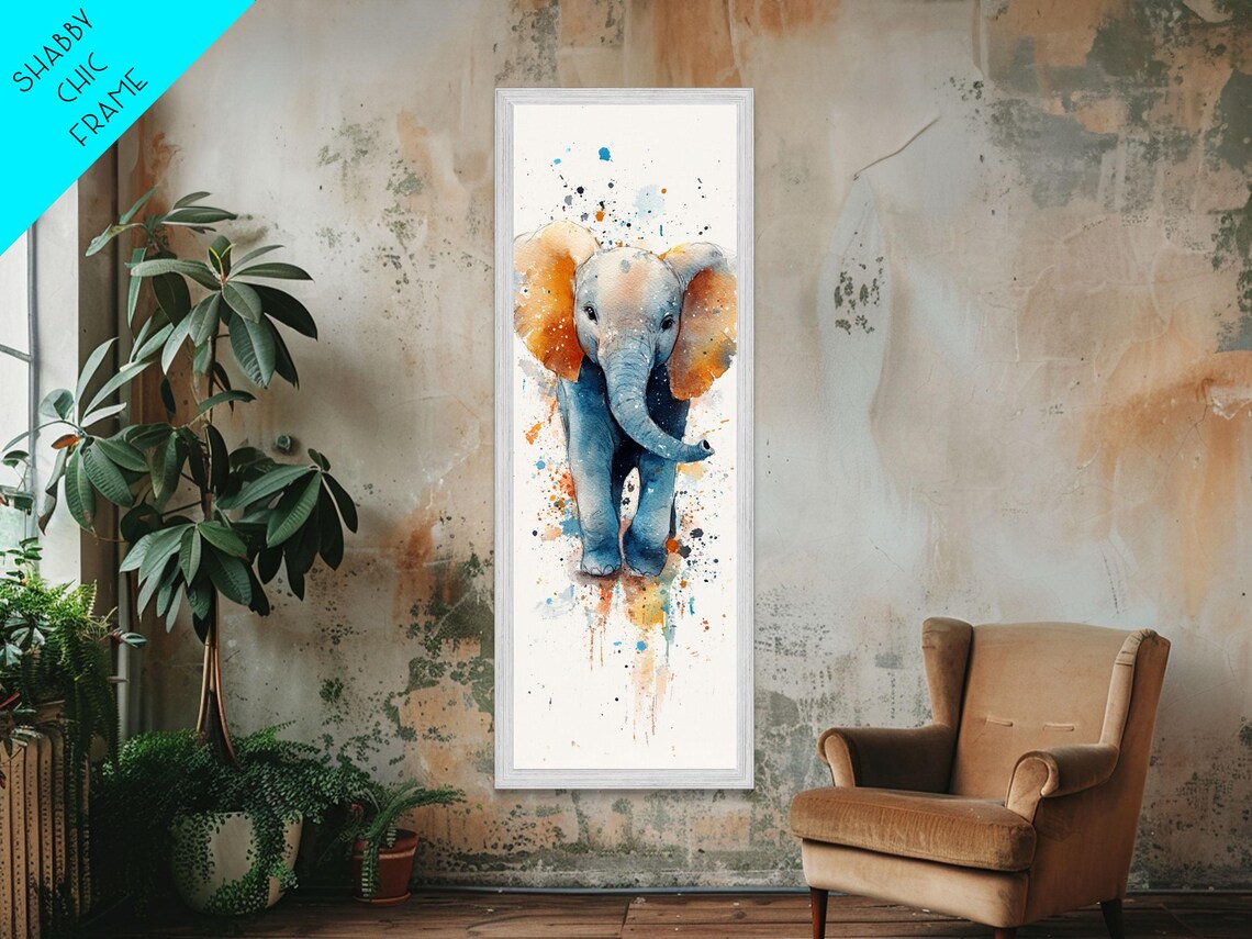 Cute Baby Elephant Watercolor Splatter Nursery Kids Room Wall Poster - Image 4