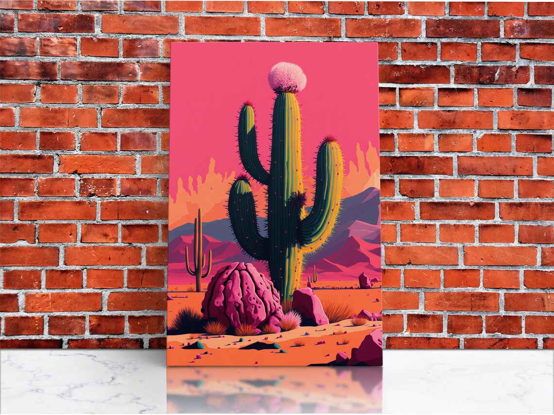 Mexico Cactus Synthwave Art Print, Southwest Decor - Image 3