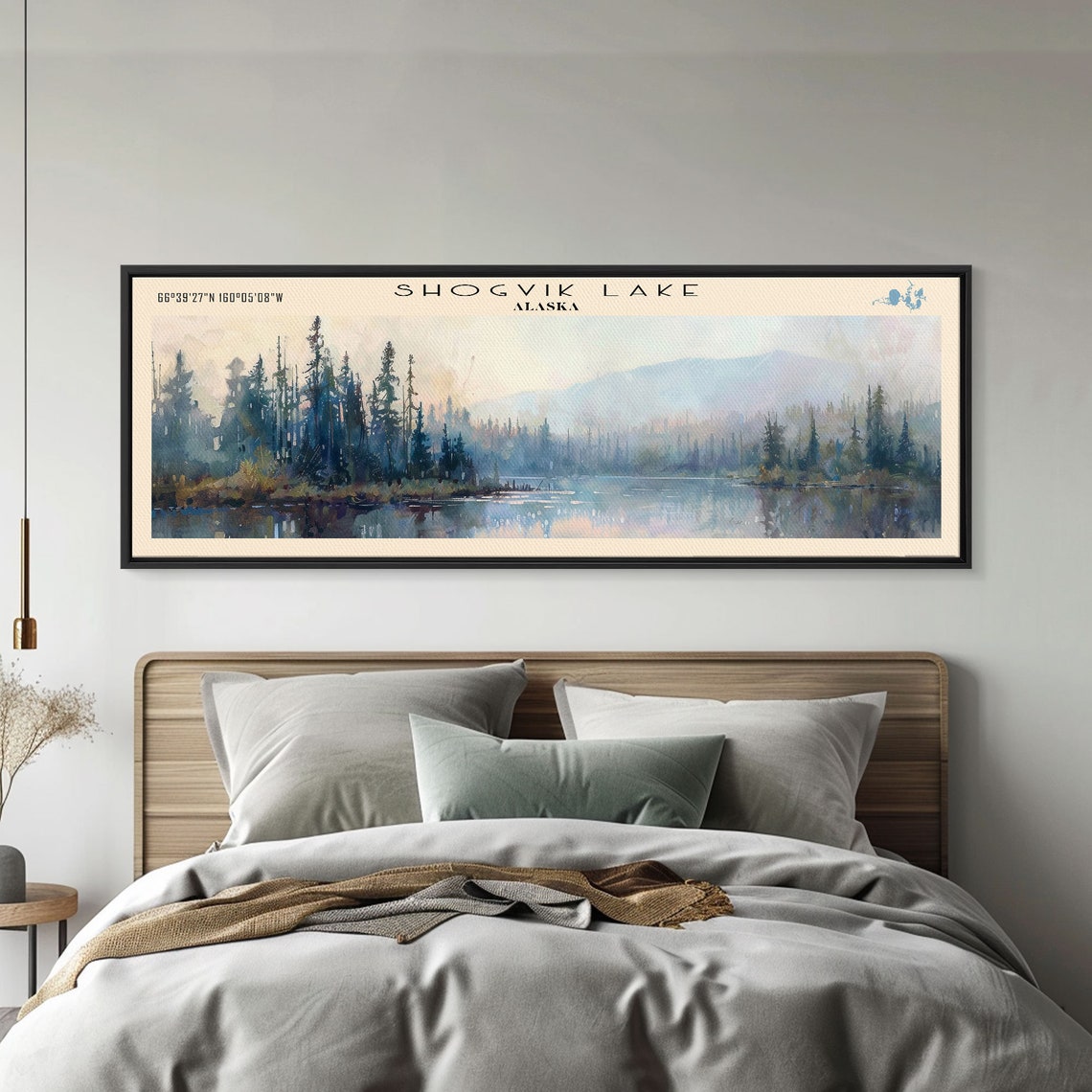 Shogvik Lake Alaska Watercolor Pines Misty Mountain View Travel Poster - Image 5