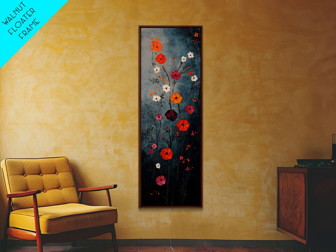 Red Poppies Wildflowers On Dark Moody Background Floral Art Poster - Image 2