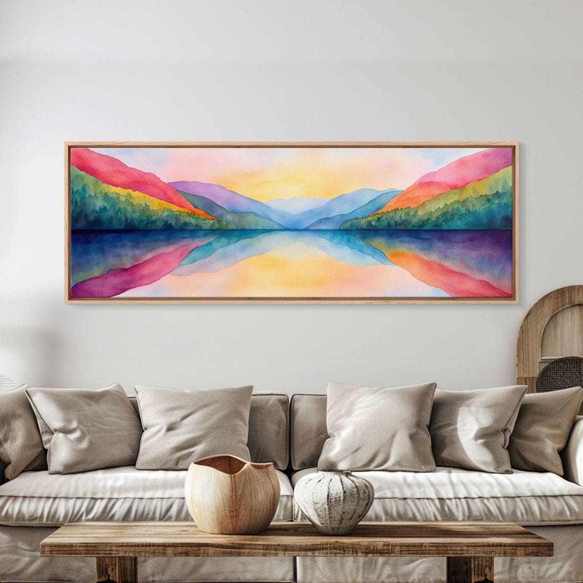 Rainbow Watercolor Mountain Lake Sunset Panoramic Colorful Poster - Image 6