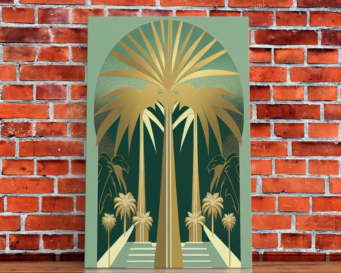 Boho Modern Frank Lloyd Wright Inspired Art Deco Print Emerald Green And Gold Palm Tree Wall Decor Wall Art Original Mcm Art - Image 5
