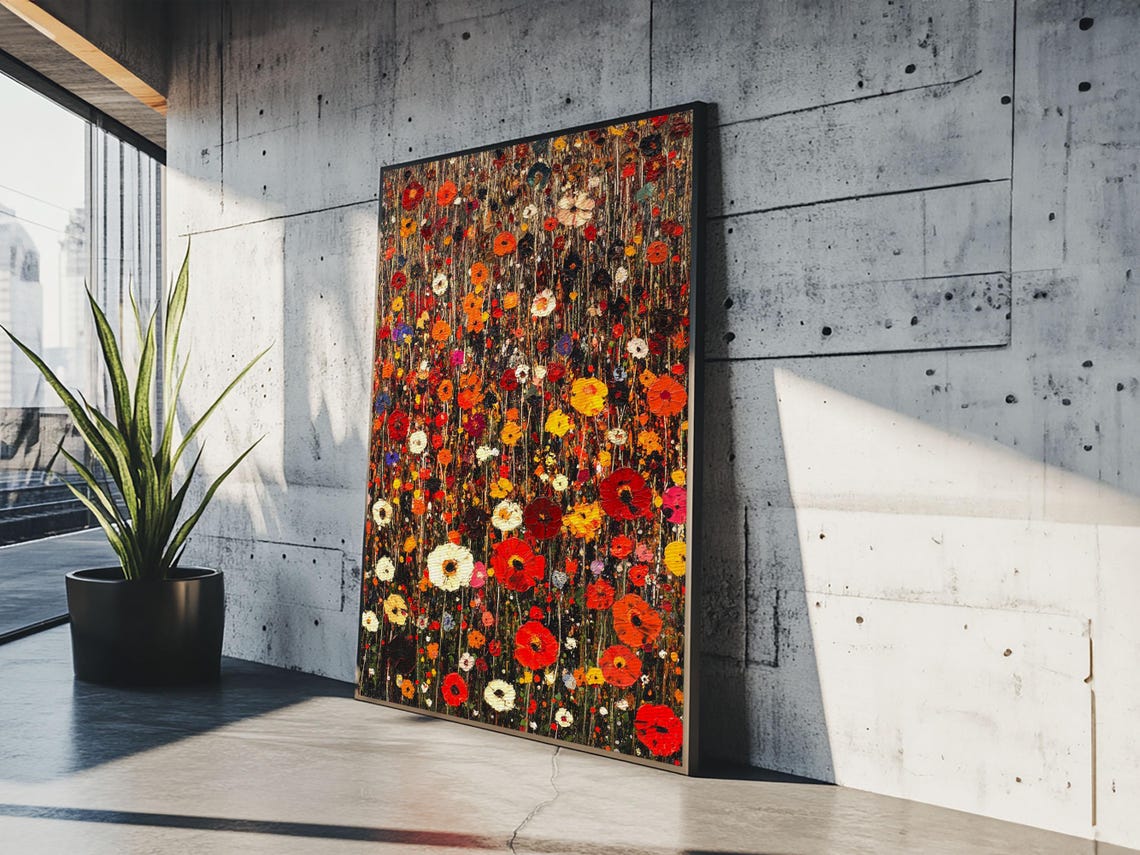 Wildflower Field Poppies Red Orange Dark Moody Floral Art Poster - Image 2