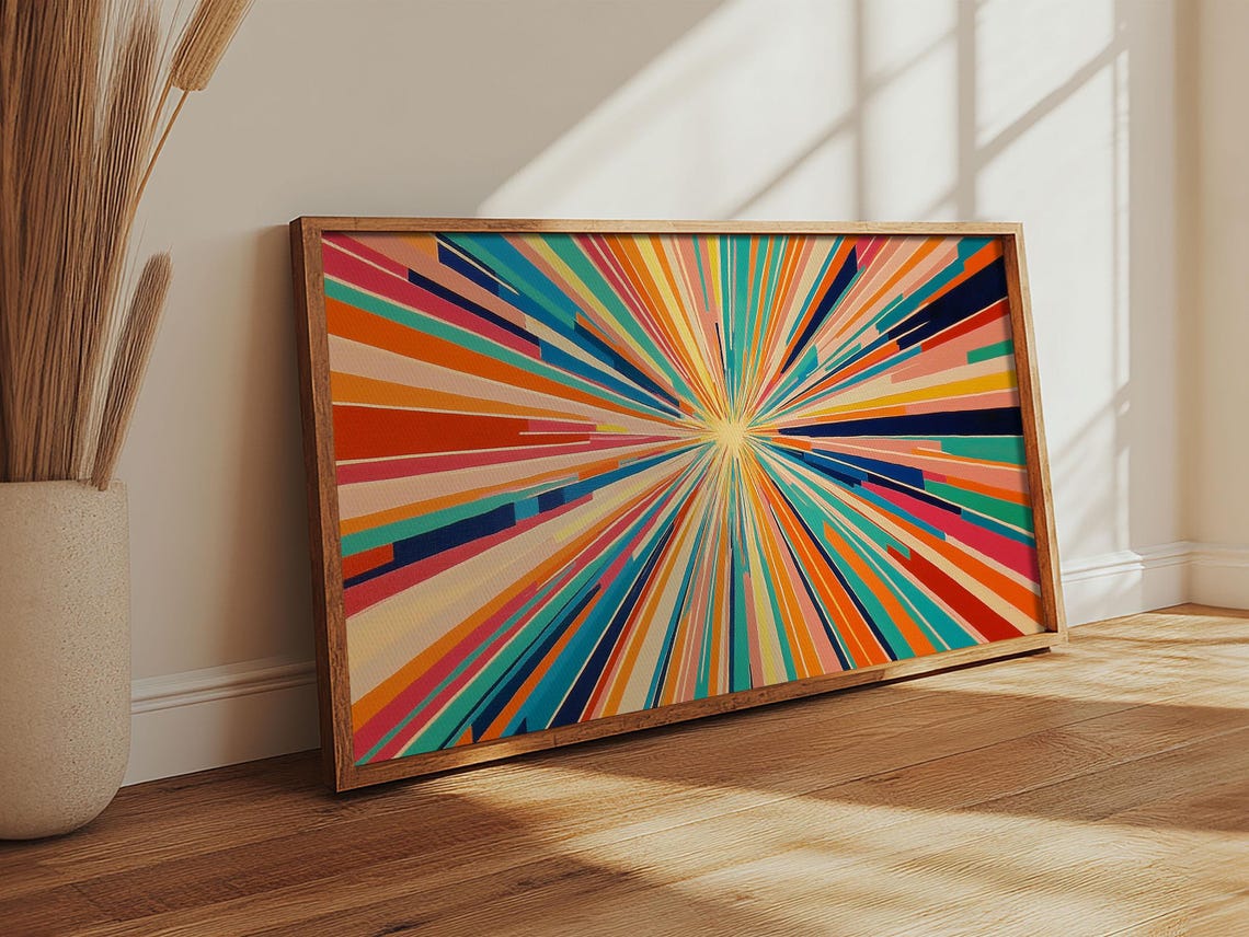 Mid Century Modern Sunburst Starburst Colorful Rays Abstract Print - Image 2