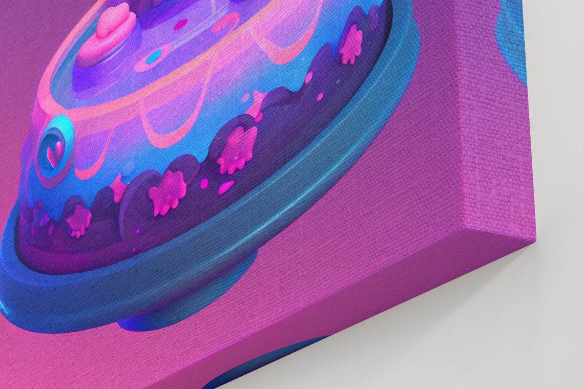 Cute Kawaii Neon Cake 3D Render Dessert Wall Art Decor Print - Image 2