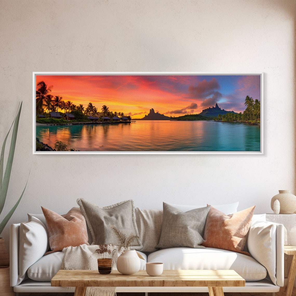 Bora Bora Sunset Overwater Bungalows Lagoon Panoramic Beach Poster - Image 4