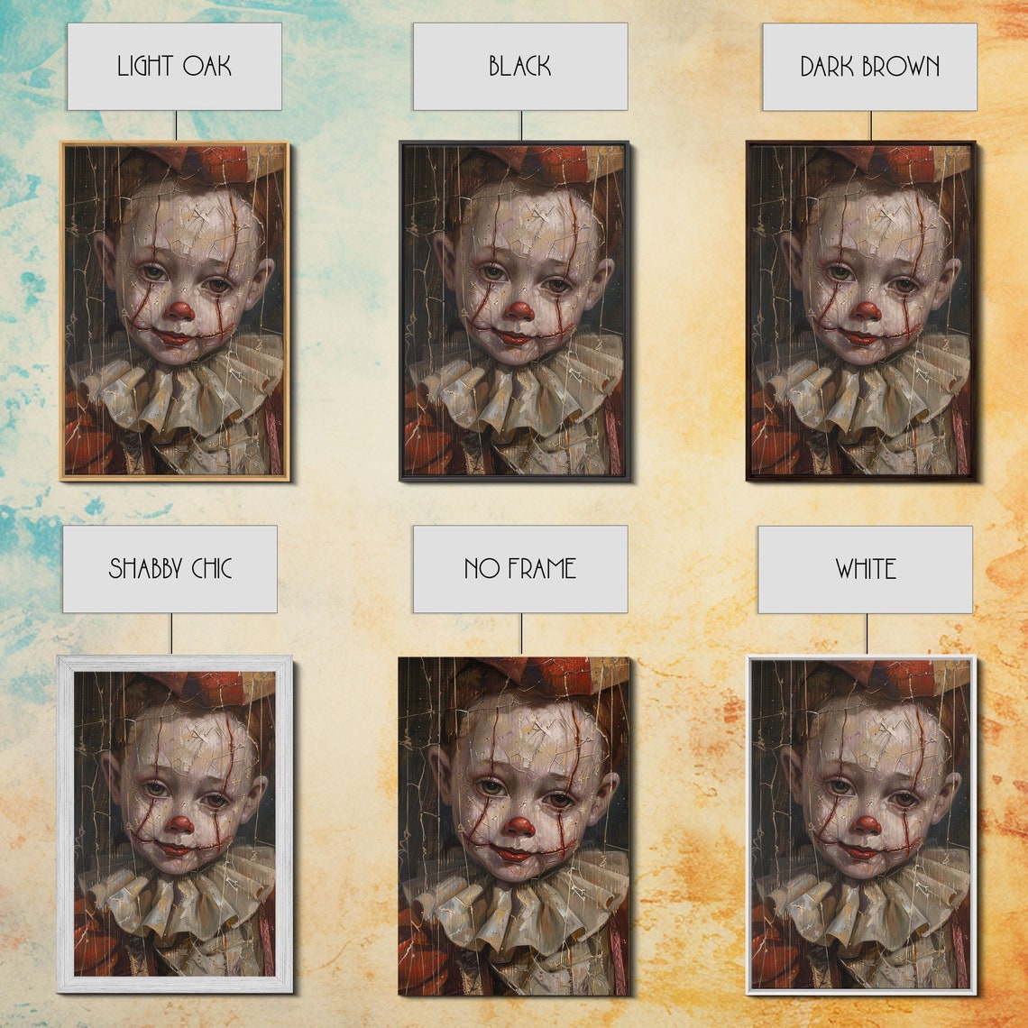 Haunting Creepy Clown Portrait With Cracked Face Spooky Wall Art - Image 3