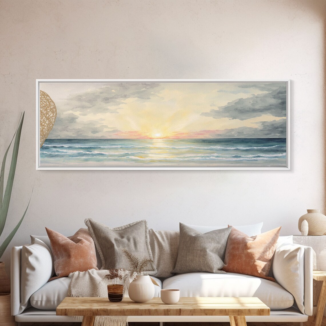 Ocean Sunrise Watercolor Soft Pastel Seascape Calm Horizon Art Poster - Image 4