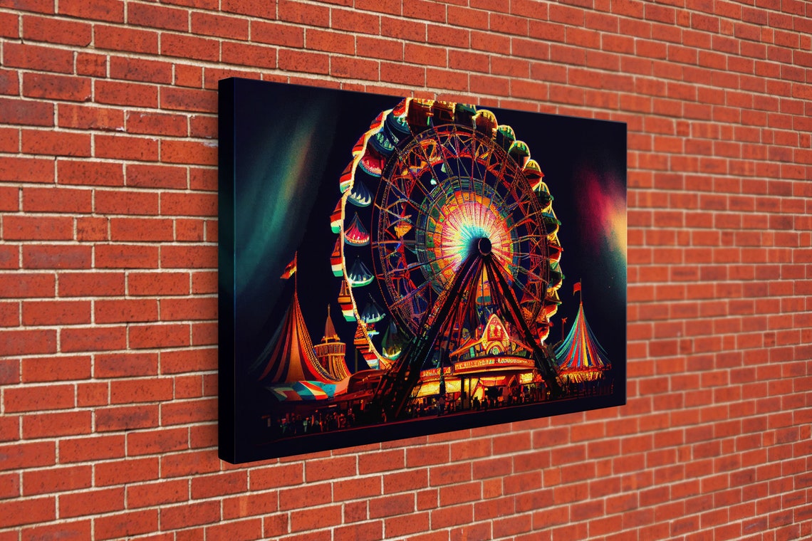 Neon Ferris Wheel Carnival Lights Night Sky Amusement Poster - Image 3