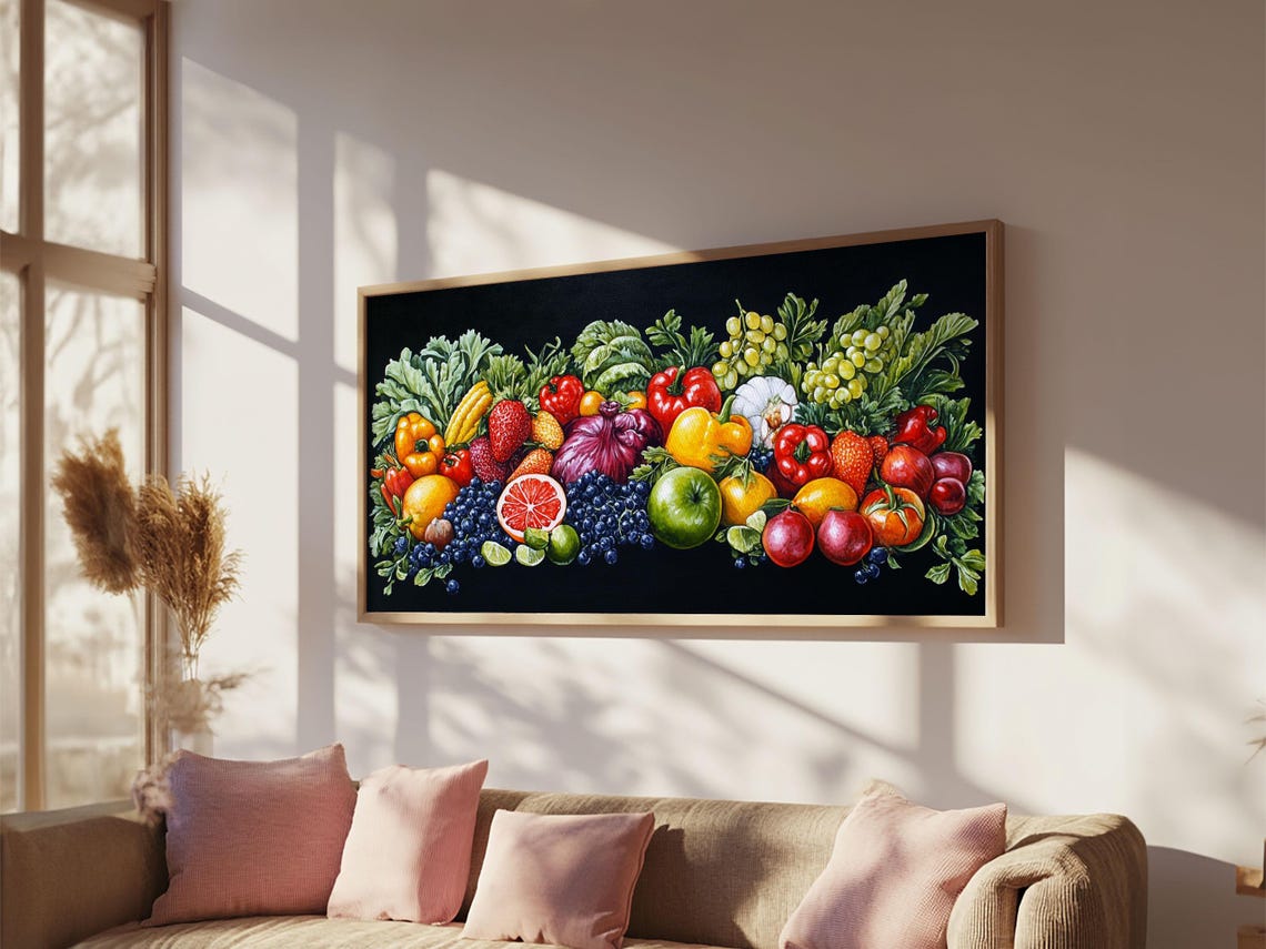 Colorful Fruits And Vegetables Still Life On Black Kitchen Poster - Image 5