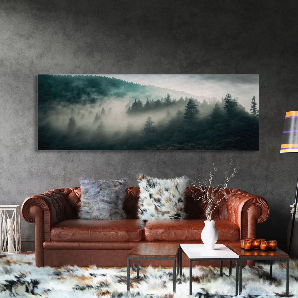 Misty Forest Foggy Pine Mountains Moody Panoramic Nature Poster - Image 3