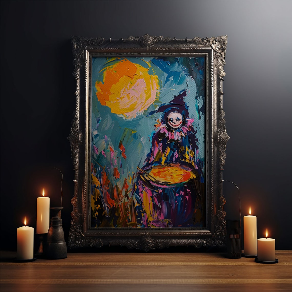 Colorful Witch Mixing Potions Under Moon Whimsical Halloween Art Print - Image 4