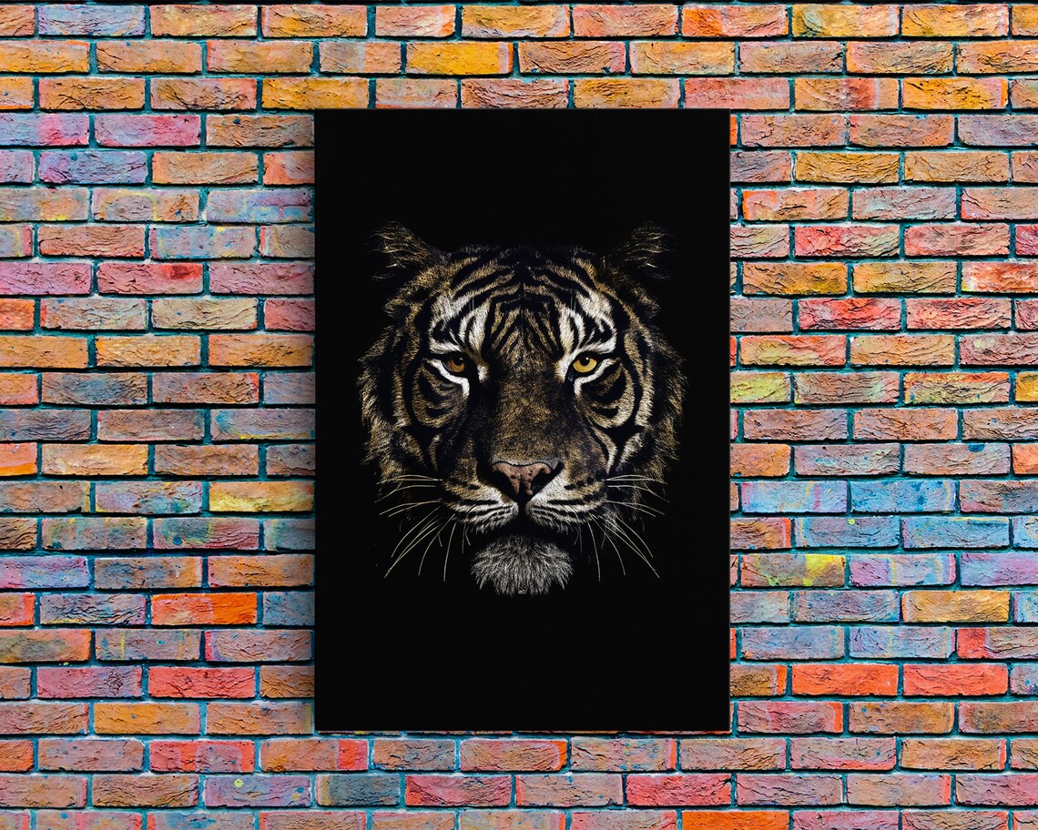 Tiger Face Close Up Golden Eyes Black Background Wildlife Big Cat Poster - Image 6