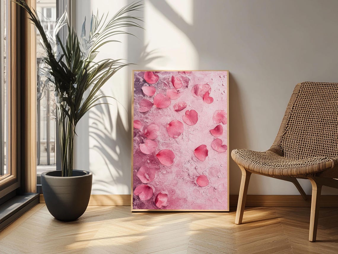 Floating Pink Rose Petals Spa Water Romantic Serene Art Print - Image 4