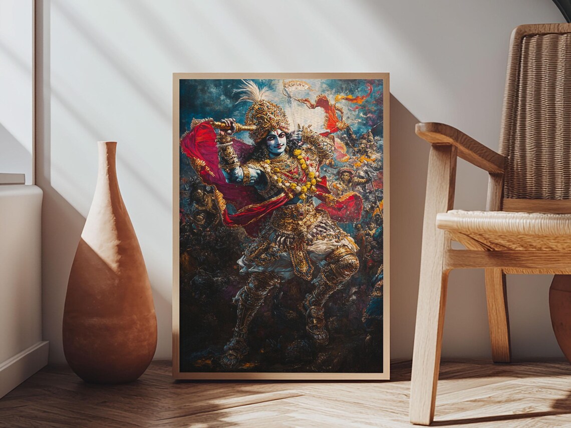Krishna Radha Krishna Wall Art, Hindu Art Print