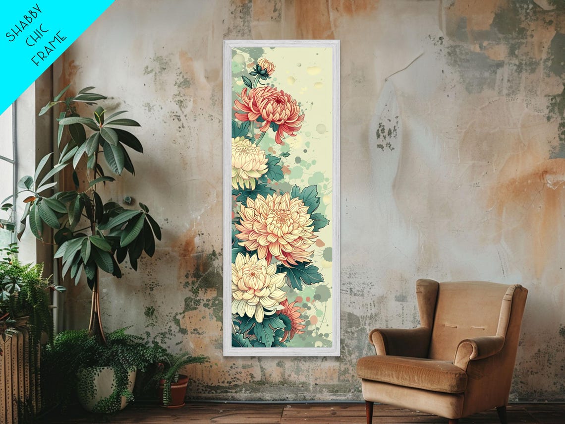 Elegant Chrysanthemums Soft Pastel Light Green Floral Art Print - Image 6