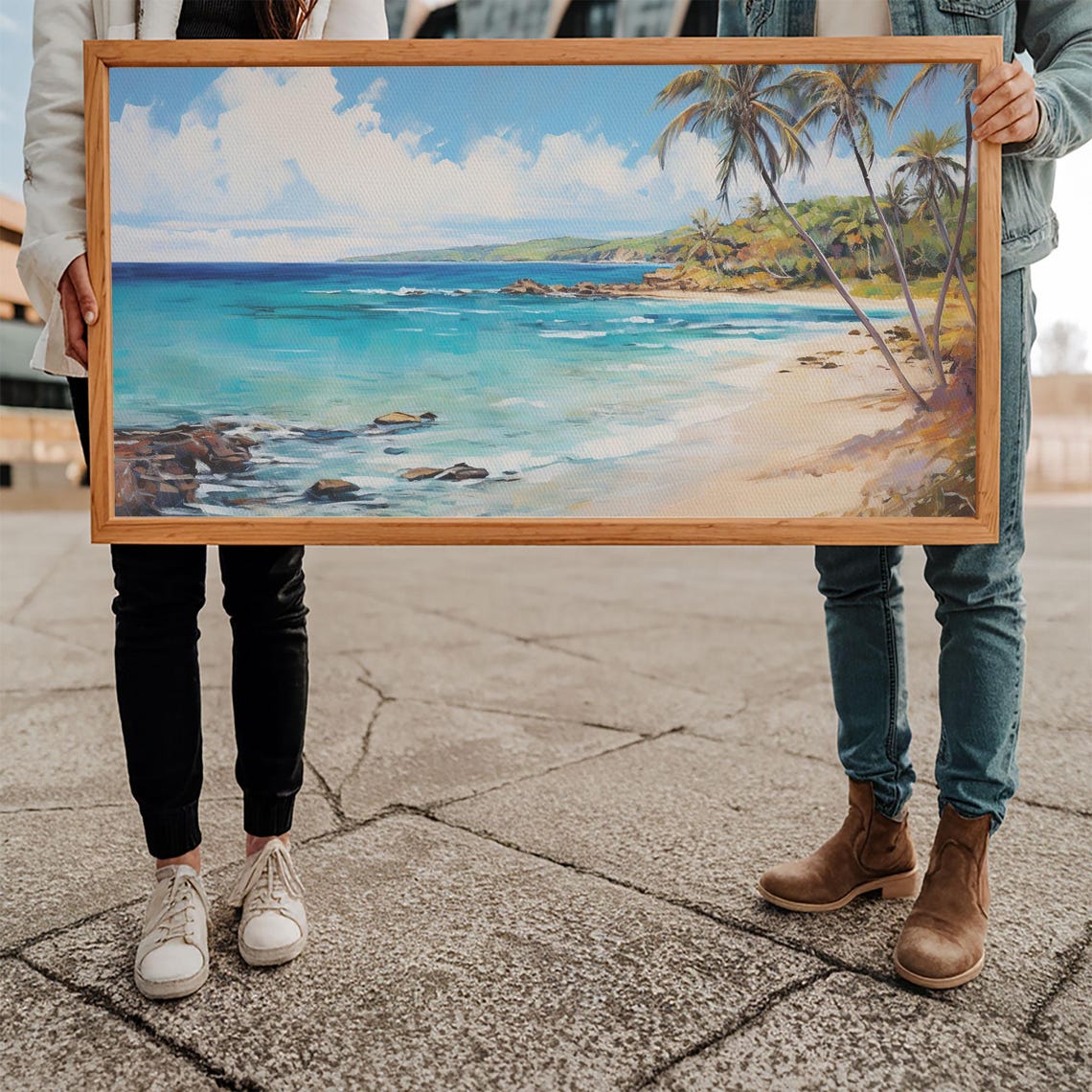 Tropical Palm Tree Beach Turquoise Ocean Sandy Cove Painting Poster - Image 5