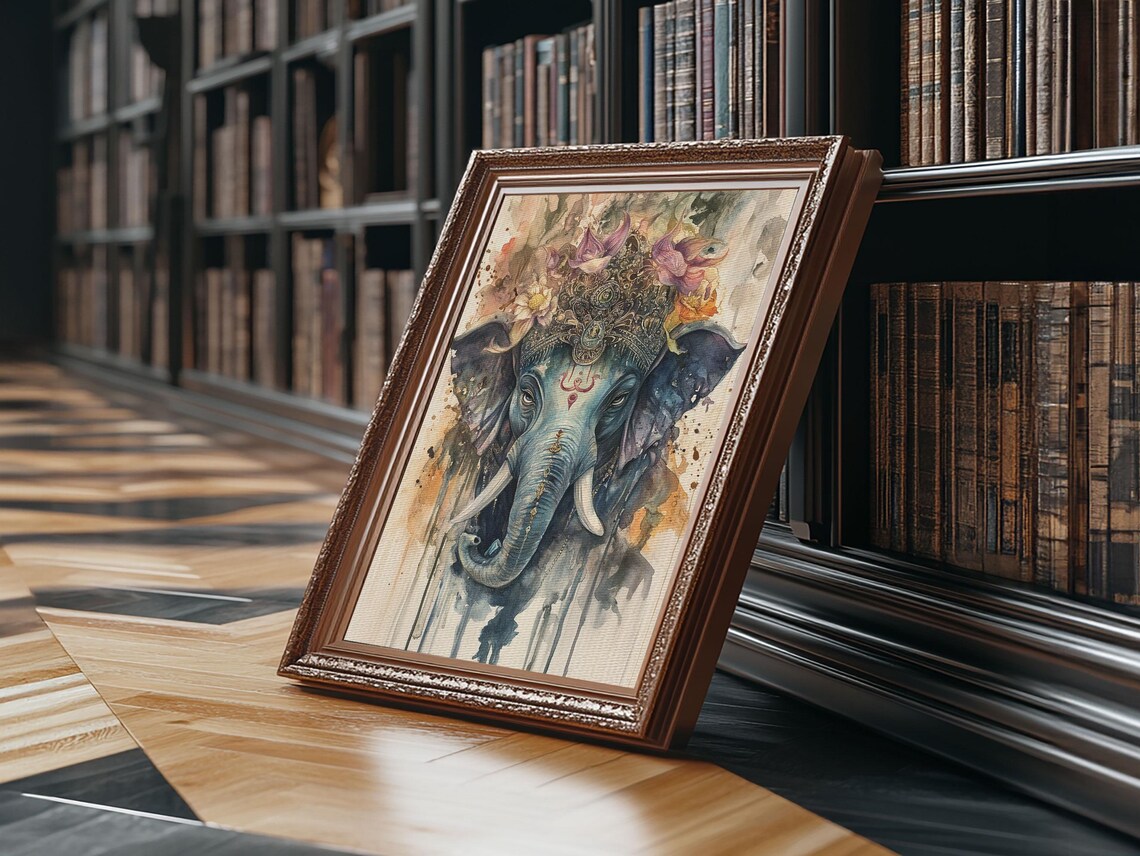 Ganesha Elephant Head Watercolor Painting Hindu God Wall Art Print - Image 3