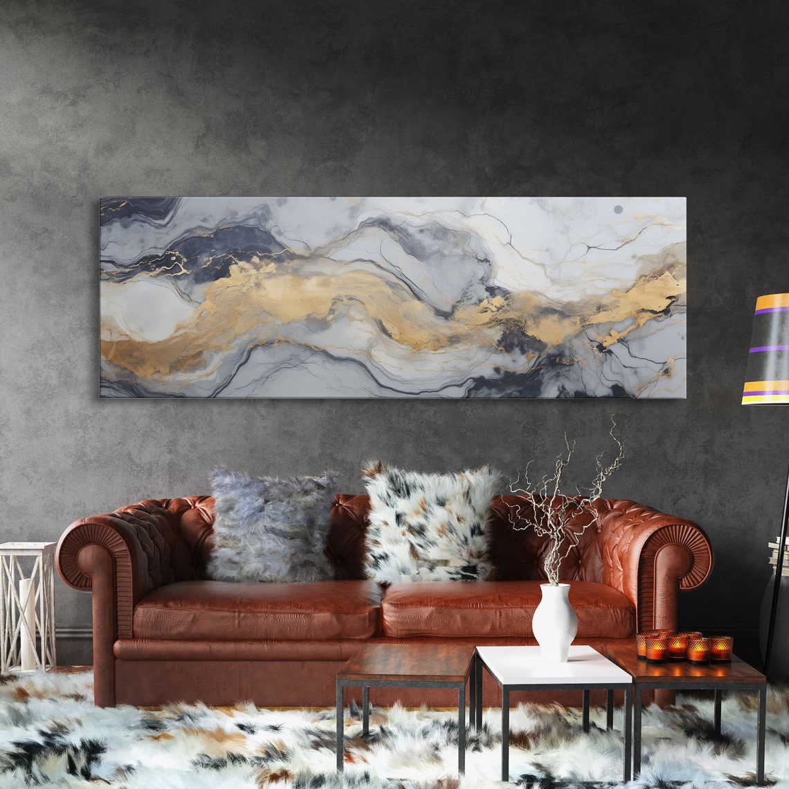 Silver Gold Marble Abstract Elegant Blue Gray Modern Luxury Wall Art - Image 4