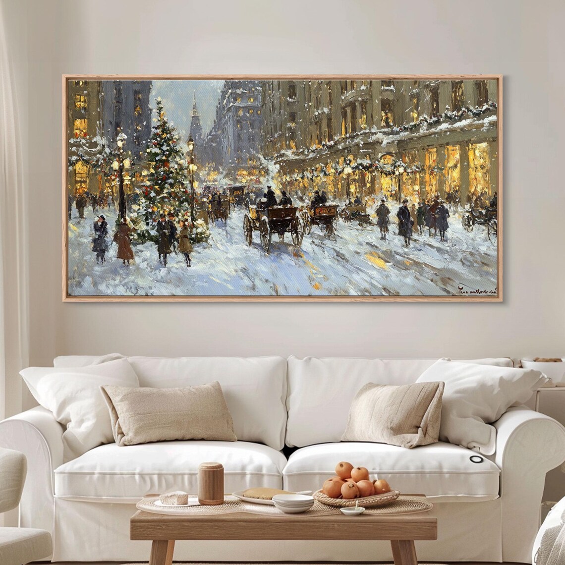 Bustling Christmas Street Scene, Vintage Art Print - Image 3