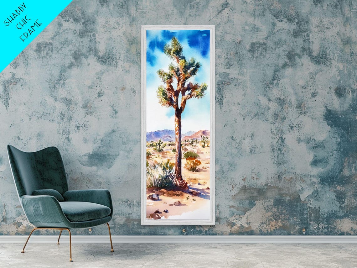 Joshua Tree Watercolor Desert Mountains Blue Sky California Poster - Image 6