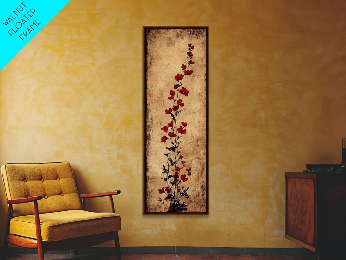Red Blossom Sprig Vintage Parchment Botanical Floral Art Poster - Image 6